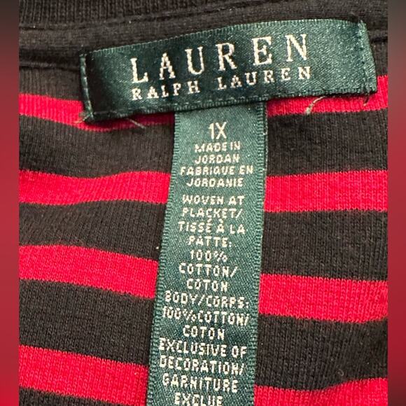 Lauren Ralph Lauren Womens 1X Black and Red Stripes Top with Toggle Closure - Picture 4 of 8
